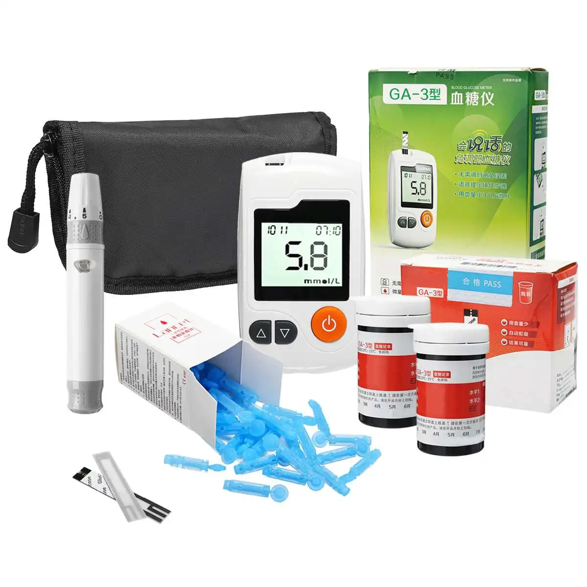 

Blood Glucose Meter Diabetic Sugar Test Monitors + 50X Strips + 50X Lancets Set Household Health Care Monitors Instruments