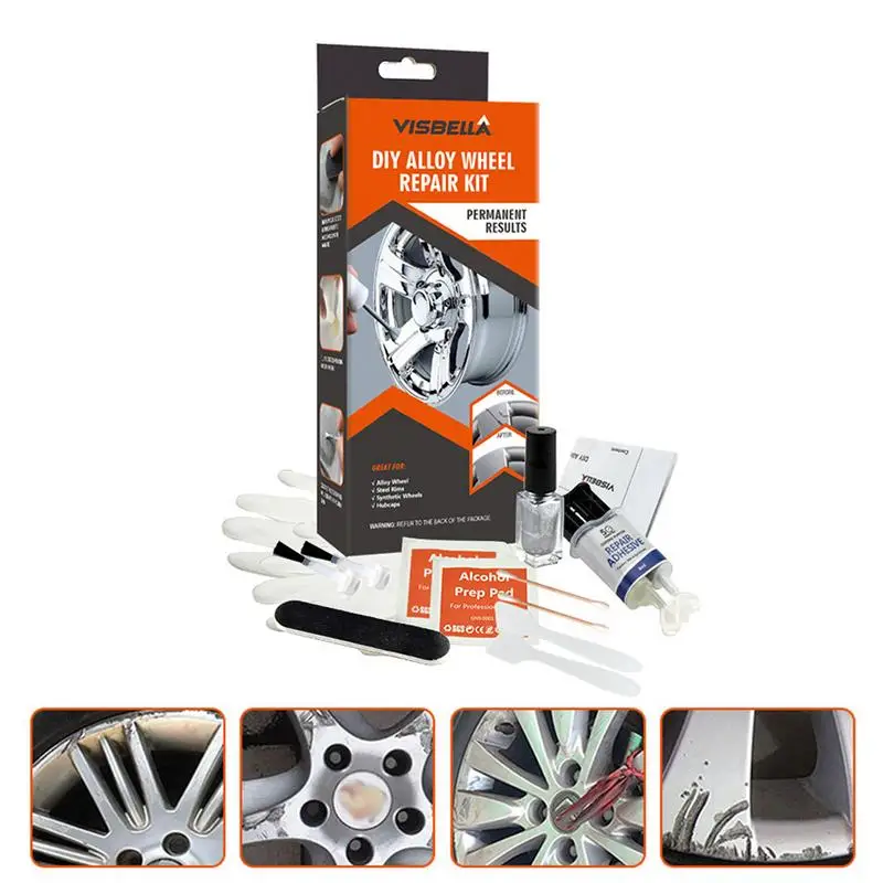 

DIY Alloy Wheel Repair Adhesive Kit 5 Minutes General Purpose Silver Paint Fix Tool for Car Auto Rim Dent Scratch Care Accessory