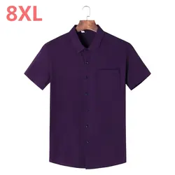 Новинка 2019 года 8xl 6xl 5xl Новая мужская рубашка бренд класса люкс мужская, с коротким рукавом платье рубашка Turn-Down воротник кардиган рубашка