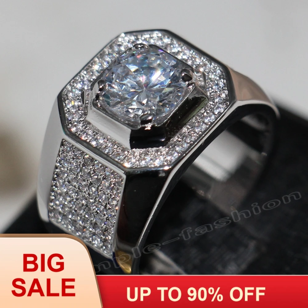 

Fashion Jewelry Solitaire Men 8mm Gem 5A Zircon stone 14KT White Gold Filled Engagement Wedding Band Ring Sz 7-13