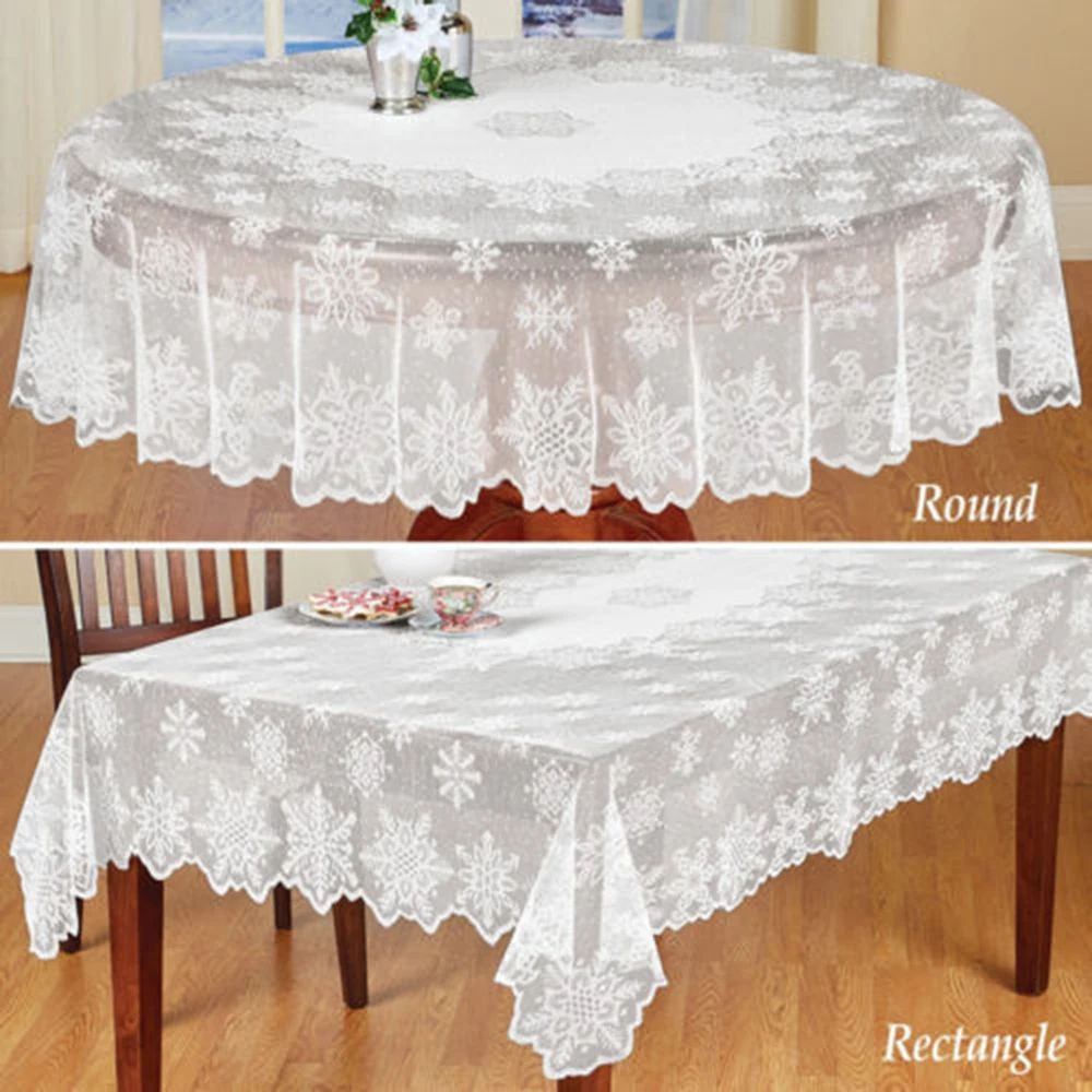  1 pc Round/Rectangle White Lace Tablecloth Dining Table Cover Cloth Home Hotel Textile For Christma