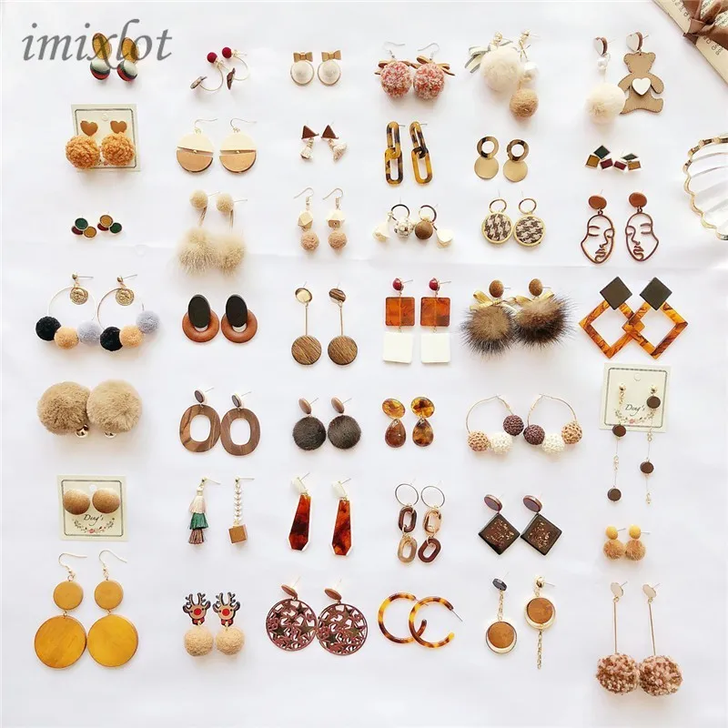 

Simple Caramel color Acetate Earrings Fashion Geometric Leopard Earrings Exaggerated Transparent Acrylic Wooden Earrings Female