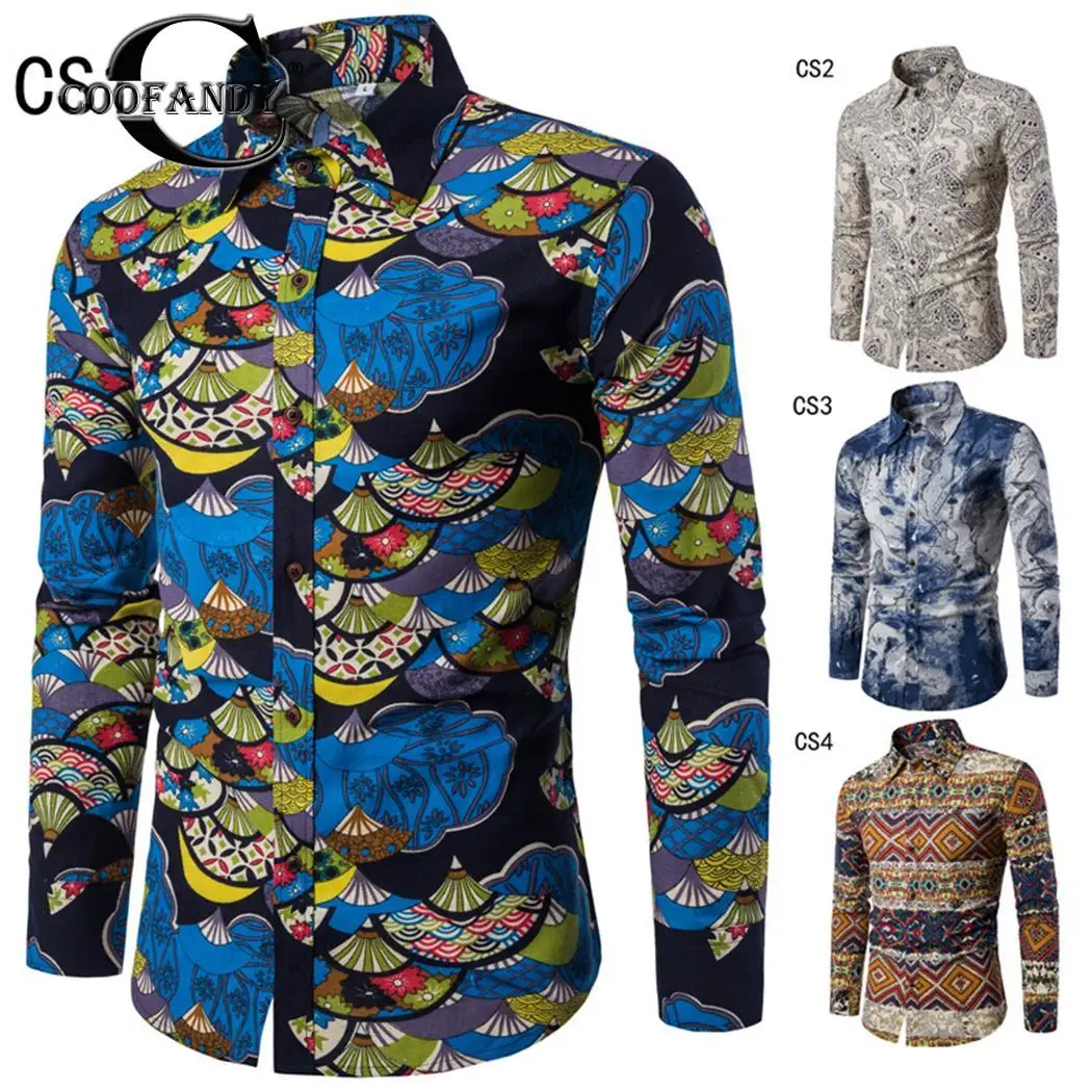 Buy Coofandy Men Printed Blouse Long Sleeve Slim Top