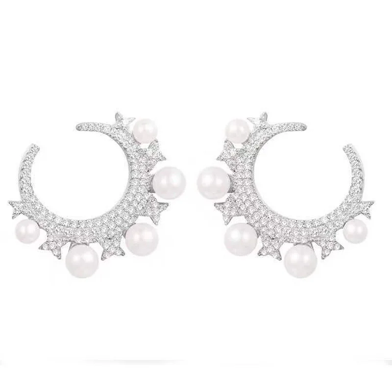 

UMGODLY New Arrival Luxury Brand Pearl Earrings Cubic Zirconia Star Moon Earring Elegant Women Wedding Jewelry Gift