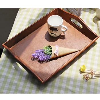 

Desktop Wooden tray handle cosmetic storage box dessert tray retro wooden plate on the dish plate Fruit Tray Solid Wood Plates
