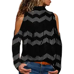 Темно волнистые полосы с открытыми плечами блузка для женщин 2019 Весенняя мода длинным рукавом Свободная рубашка повседневное пуловеры для