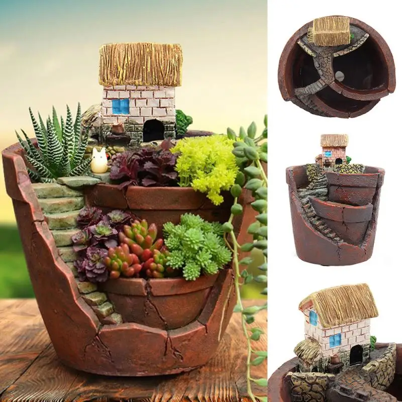 Goede Nieuwe Hars Vetplant Pot Creatieve Vlezige Bloempot Vierkante Doos Mini Landscap Decoratieve Plant Container Tuin Planter