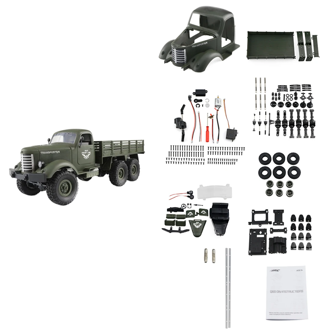 

1:16 2.4G 4/6WD DIY Assembly RC Military Truck Model Car Toy KIT Version Model Building Kits - Olive Drab