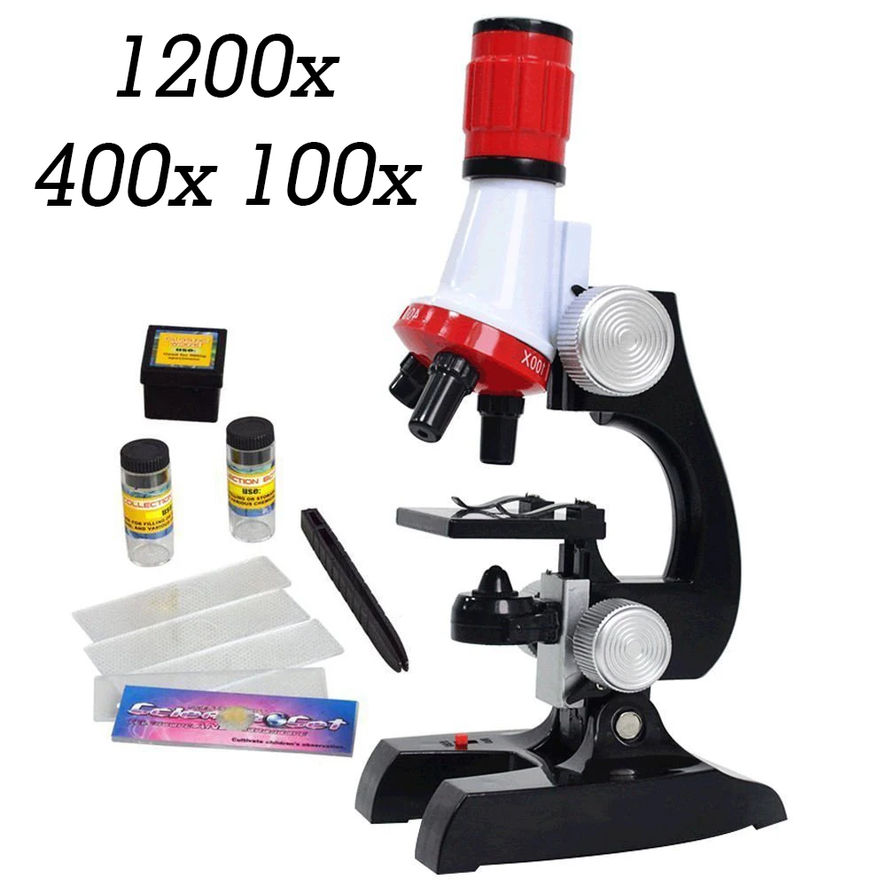 

1200X-400X-100X Microscope Kit Lab LED Home School Educational Toy Gift for Kids Educational Biological Microscope for Children
