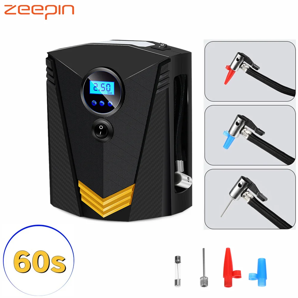 

ZEEPIN Digital Tire Inflator 12V Digital Car Tyre Inflator Electric Air Compressor Automatic Portable Pump With LED Light