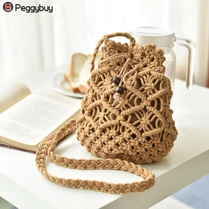 

Woven Drawstring Bucket Bag Women Bohemian Summer Beach Crossbody Bags for Women Bolsa Feminina