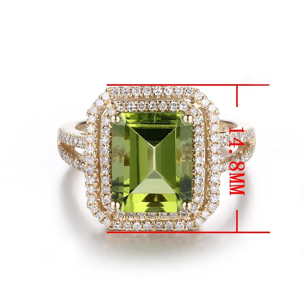 Женское Обручальное кольцо 10 К желтого золота с натуральным Перидотом 3.61ct