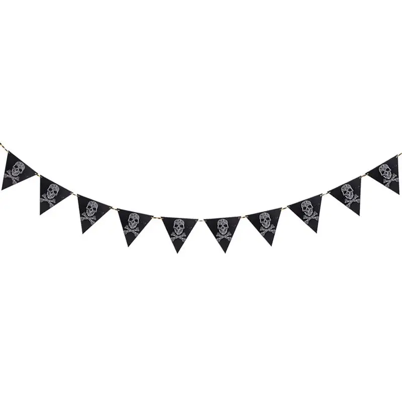

2M Halloween Flag Banner Pennant Triangle Flag Garland for Halloween Party Bar Haunted House Hanging Decoration (Black Skull)
