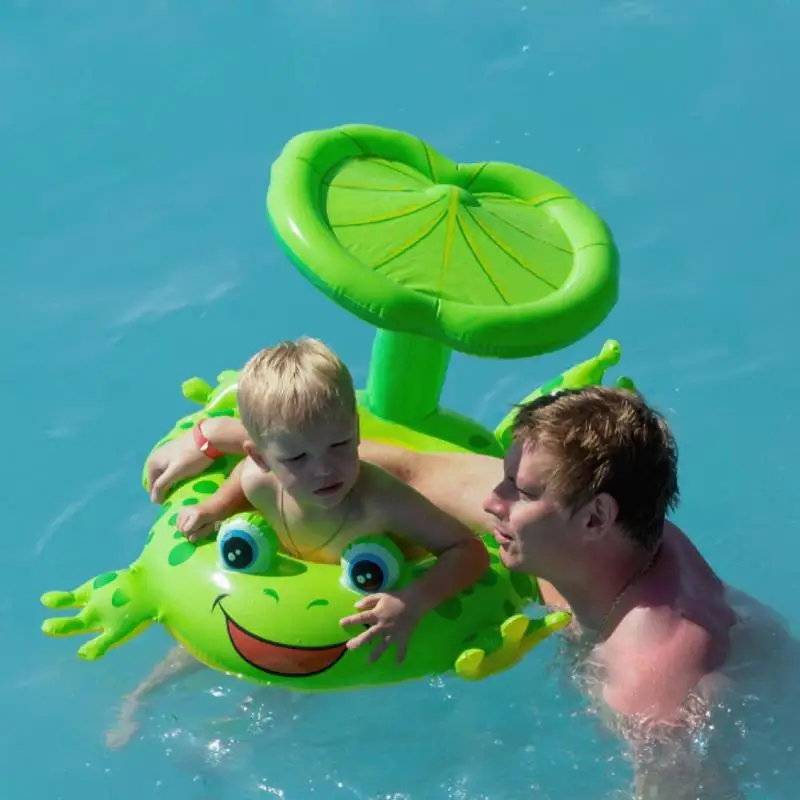 

Cartoon Frog Inflatable Pool Toys Sunshade Seat Baby Kids Swimming Ring