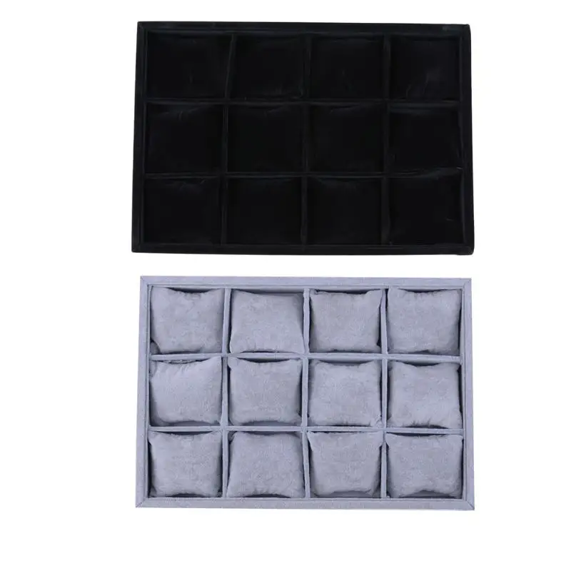 

12 Grids Flocking Watch Case Jewelry Rings Bracelets Display Storage Box