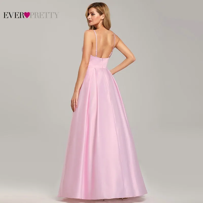 Rosa Abiti stile Quinceanera Lungo Mai Abbastanza EP07927 A Buon Mercato In Raso Con Scollo A V Senza Maniche Backless Prom Abiti Del Partito 2019 Abiti De 15