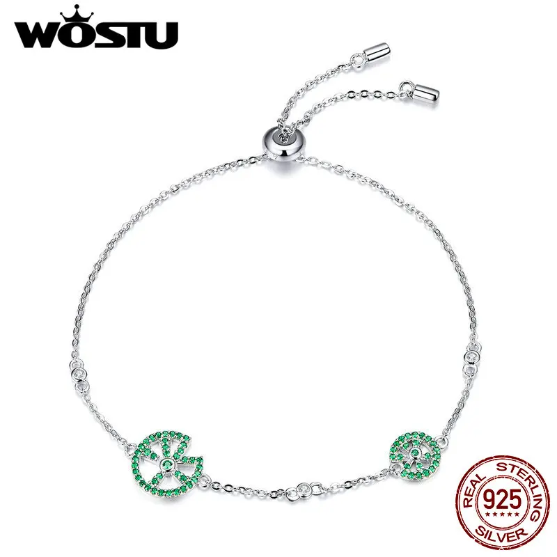 

WOSTU New 2019 Bracelets For Women 925 Sterling Silver Green Lotus Flower Chain & Link Bracelets For Women Silver Jewelry CTB006