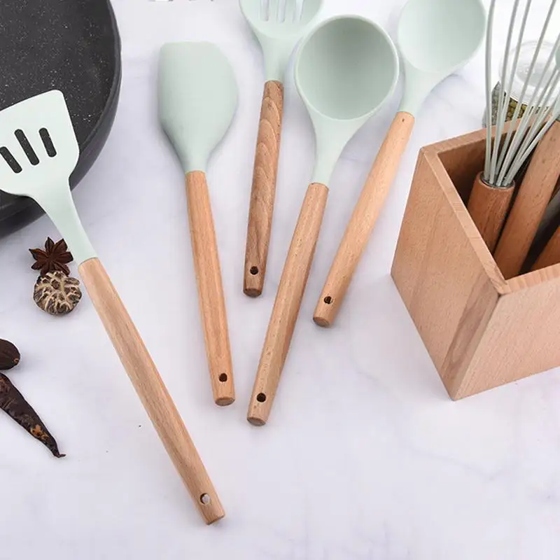 9PCS 10PCS Kitchen Utensil Set Silicone Cooking with Bamboo Wooden Handles for Nonstick Cookware BPA Free Non Toxic Turner Tongs 9PCS 10PCS Kitchen Utensil Set Silicone Cooking with Bamboo Wooden Handles for Nonstick Cookware BPA Free Non Toxic Turner Tongs