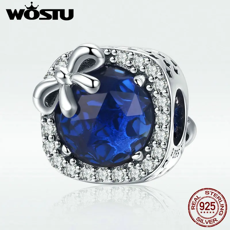 WOSTU новый дизайн Стерлинговое Серебро 925 пробы бант синие Бусины подходит для