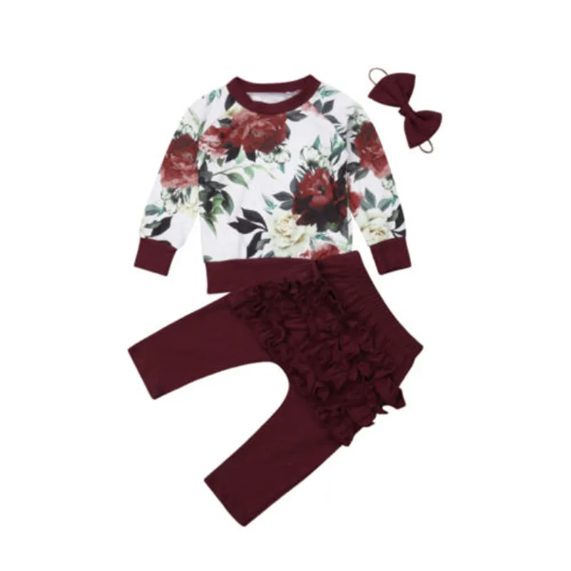 3PCS Hot Newborn Baby Girls Clothes Winter Outfits Long Sleeve Flower Tops Ruffle Long Pants Leggings Bowknot Headwear Set 0-24M 3PCS Hot Newborn Baby Girls Clothes Winter Outfits Long Sleeve Flower Tops Ruffle Long Pants Leggings Bowknot Headwear Set 0-24M
