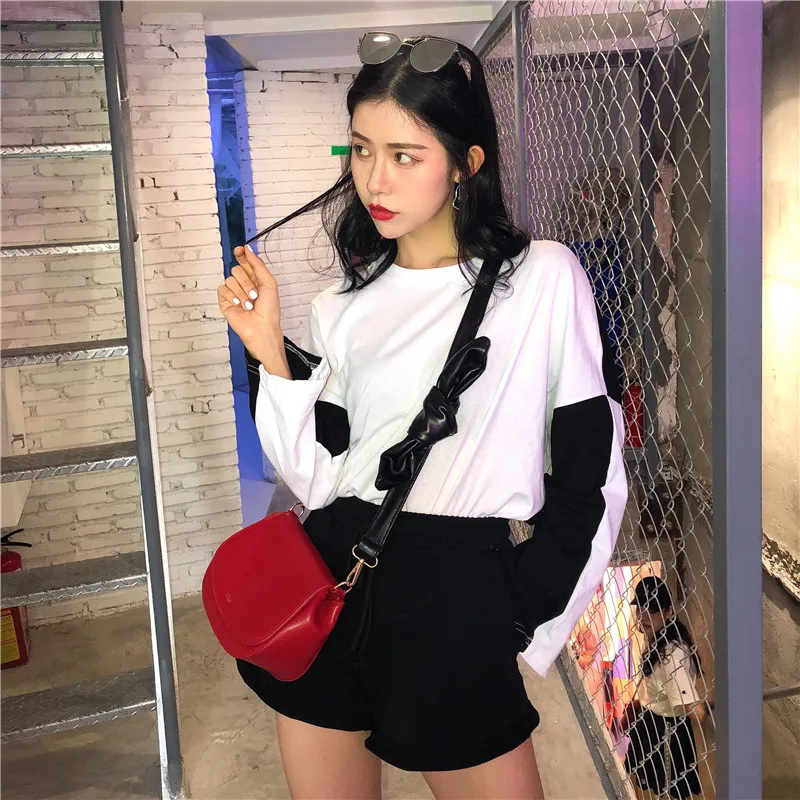 

New Clothing ulzzang korean hipster harajuku loose fashion brand casual thin paneled full tops+movement shorts Tow Women's Sets