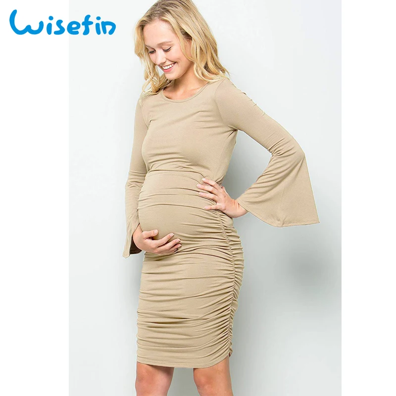 

Wisefin Maternity Dresses Casual hamile giyim Pregnant Dress Photography Pregnancy Clothes Flare Sleeve vestidos Maternity Gown