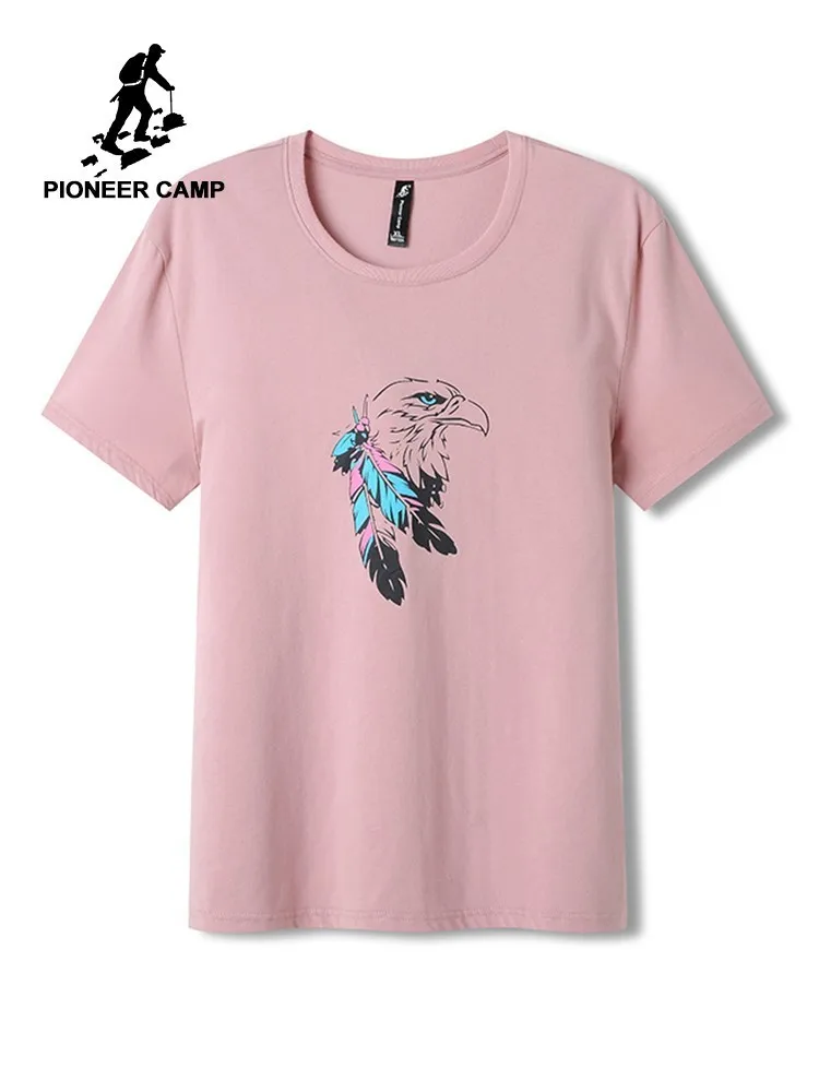 

Pioneer Camp Eagle tshirt summer 100% cotton crew neck feather graphic print casual pink male t shirt ADT906195