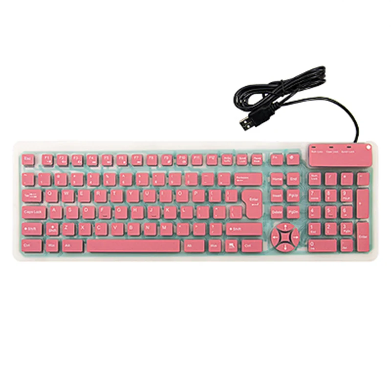 

English Layout 107 Keys Silent Silicone Foldable Keyboard Waterproof Usb Wired Portable Keyboard For Tablet Pc Windows(Pink)