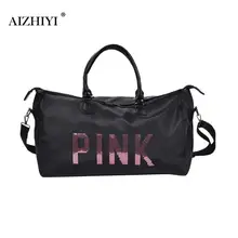2019 Ladies Black Travel Bag Pink Sequins Shoulder Bag Women Handbag Ladies Weekend Sport Portable Duffel Bag Waterproof Bolsos