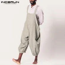 INCERUN для мужчин и женщин комбинезон брюки свободные полосатые повседневные Комбинезоны модные комбинезоны мешковатые уличные карманы брюки для мужчин