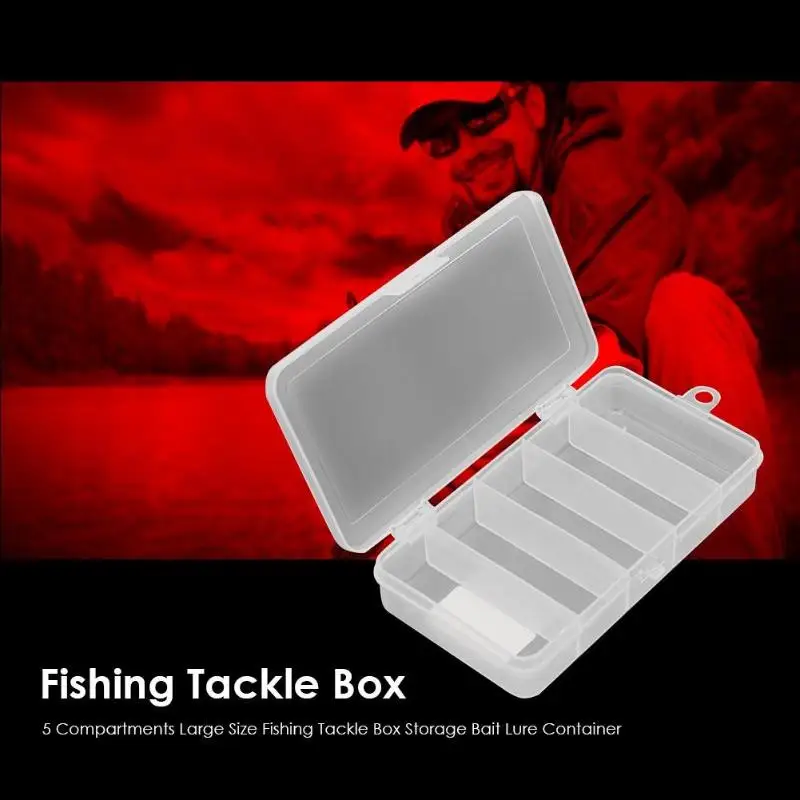 5 Compartments Large Size Fishing Tackle Box Storage Container Case