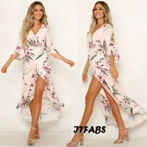 

2019 Spring Women Floral Chiffon Long Sleeve Casual Party VintageBoho Maxi Dress
