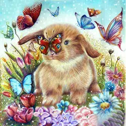 Кролик бабочка друзья 5D алмазов картина полный дрель для домашний декор 30x30 см