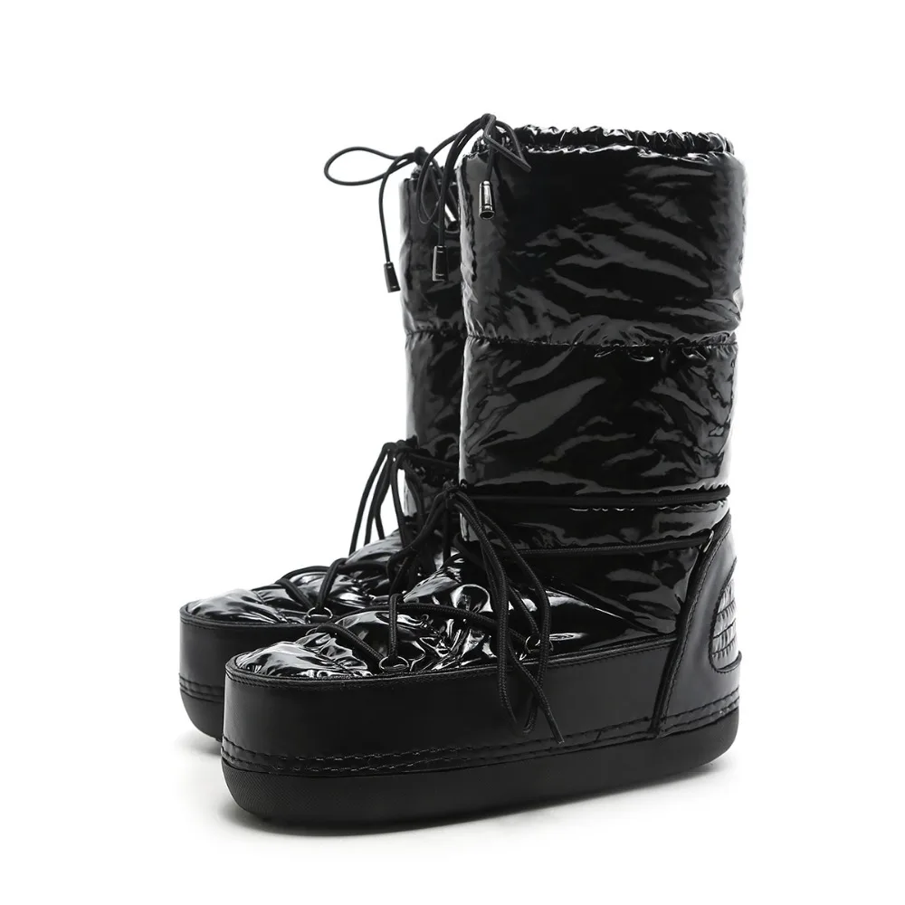 

Hot Winter Boots Women Cotton Shoes Mid-calf Flats Women Snow Boots Space Botas Mujer Narrow Band Ladies Boots Zapatos De Mujer