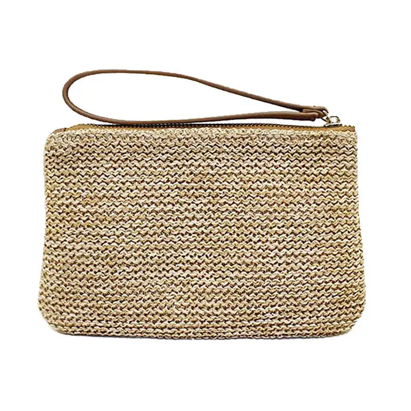 

NEW-Women'S Hand Wrist Type Straw Clutch Summer Beach Sea Handbag, Brown Large
