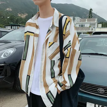 

Spring New Long-sleeved Striped Men Plus Fertilizer XL Fat Loose Chinese Style Hip-hop Casual National Tide Inch Shirt