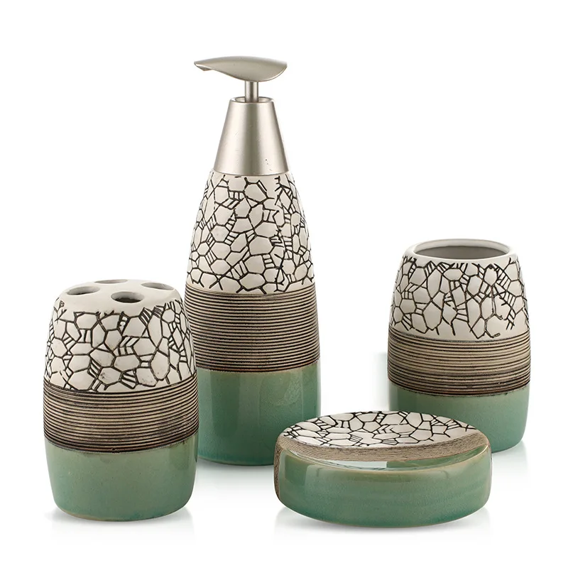 LBER 100% Ceramic Bathroom Accessories 4 Piece Set Bath Gift Set Toothbrush Holder Set Tumbler Soap Dish Including Soap Dispener LBER 100% Ceramic Bathroom Accessories 4 Piece Set Bath Gift Set Toothbrush Holder Set Tumbler Soap Dish Including Soap Dispener