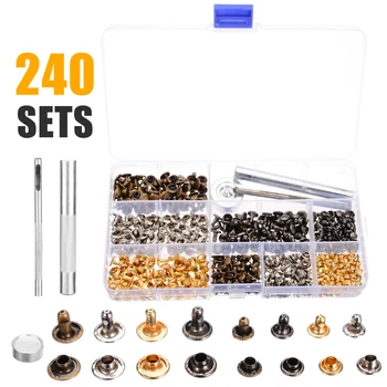 

240 Sets Leather Repairing Double Cap Rivets Craft Snaps Fastener Button Press Studs Rivets with Fixing Tools for DIY Craft