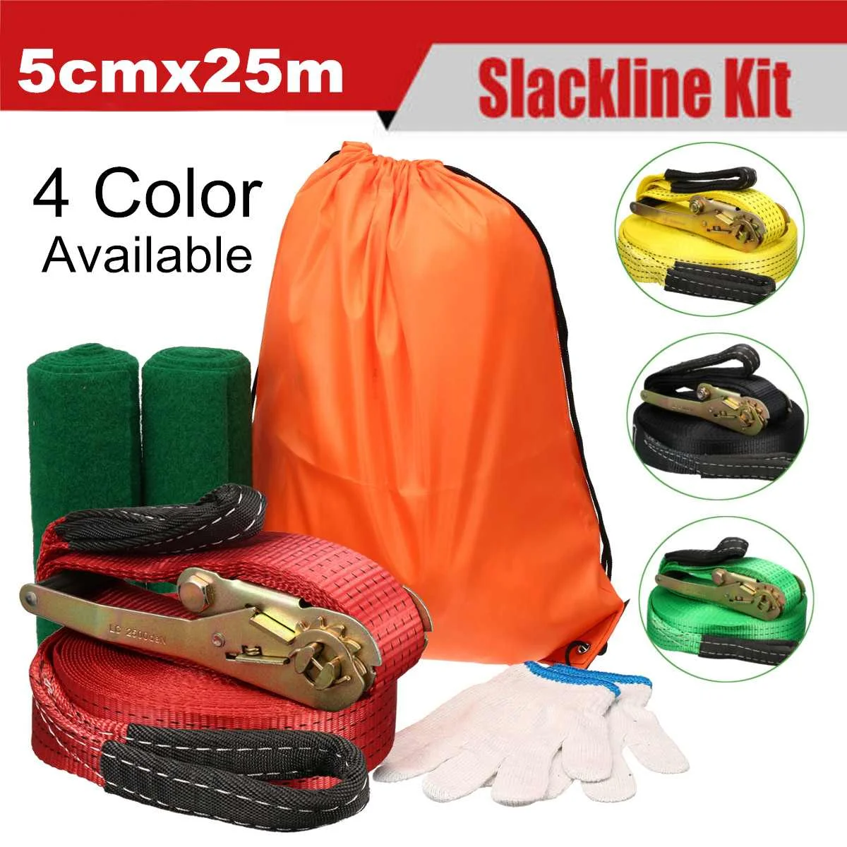 

Outdoor Extreme Sports Slackline Kit With Tree Protectors Ratchet Arm Balance Trainer Sport Bag Climbing Accessories 5cmx25m