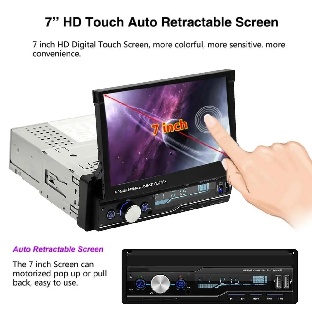  7 zoll 1DIN Auto MP5 Player Touchscreen Auto MP5 Player Mit GPS Versenkbare Auto MP5 Player Mit Kam