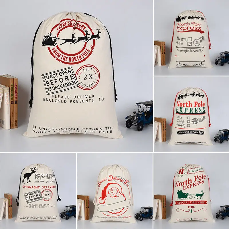 

Christmas Innovative Cotton Linen Candy Gift Bags Gift Holders Stockings Drawstring Storage Bag Pouch