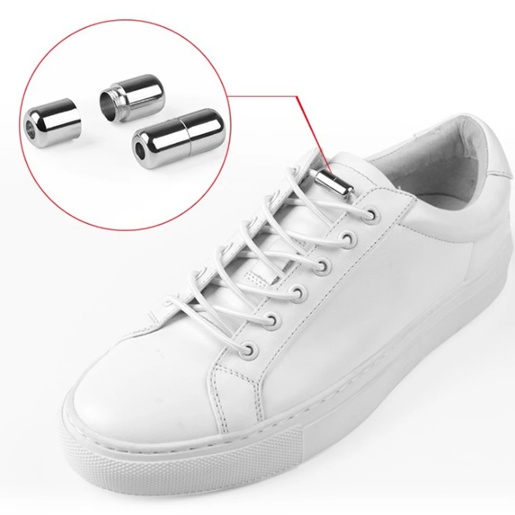 

1 Pair 100cm Unisex Round Elastic Locking Shoe Laces For Sneakers Quality Metal Head Buckle Sports Outdoor Shoe Laces Strings