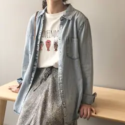 Весна 2019 новые свободные джинсовые рубашки Женская корейская мода одежда дизайнерский с длинными рукавами Топы и блузки Уличная