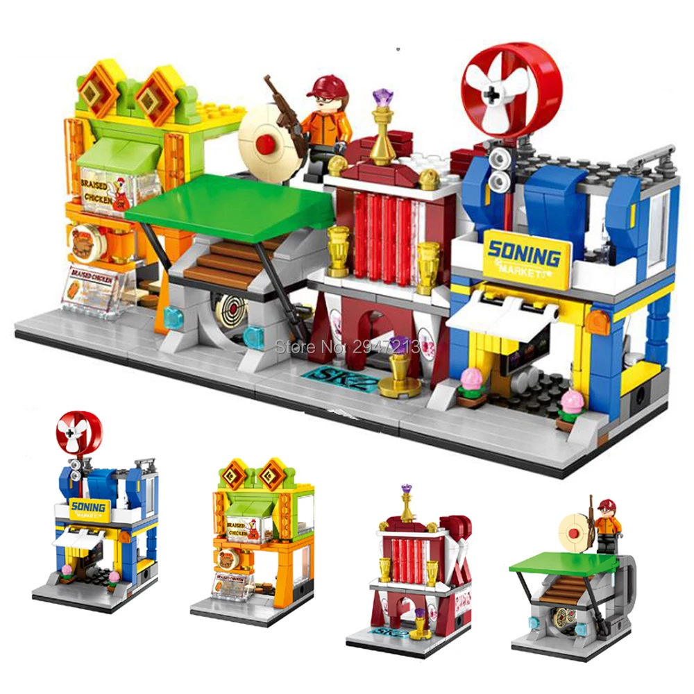 

hot LegoINGlys city mini Street view Bow and arrow hall SK-II Electrical appliance store restaurant Building Blocks toys gift