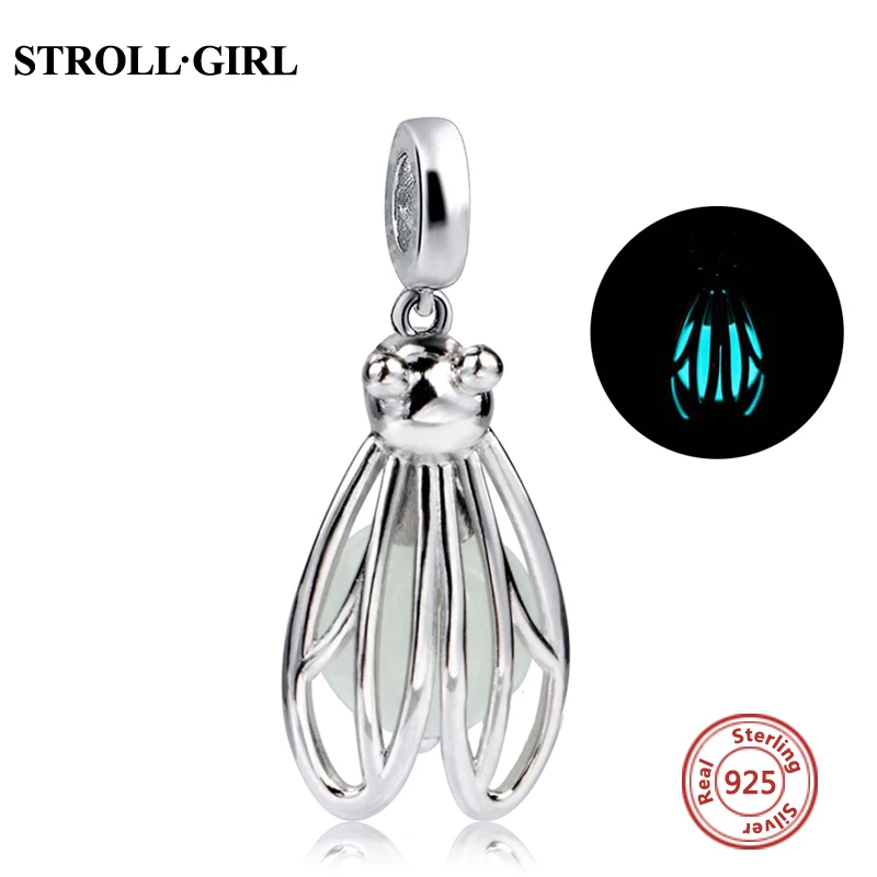 Strollgirl животных bat Firefly бабочка светящиеся шарики DIY прелести Fit Authentic Pandora Браслеты кулон изготовления ювелирных изделий подарки