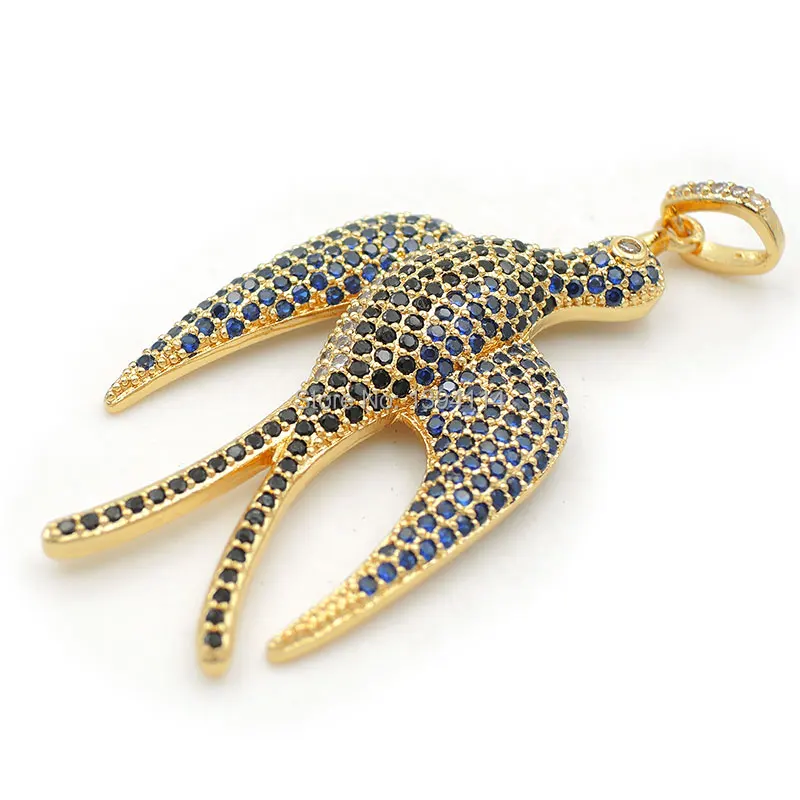 46*22 * мм 5 Micro Pave синий и черный Ясно CZ Ласточка талисманы подходит для мужчин