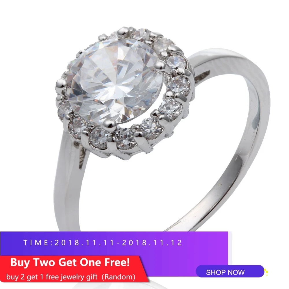 

Engagement Wedding Ring for Women White Gold Color Round Cupid Cut Cubic Zircon with Small CZ Accent Finger Bague Femme Jewelry