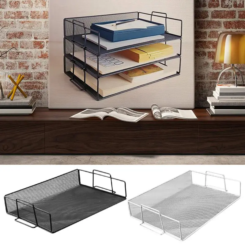 

Office File Storage Rack Metal Mesh Book Magazine Storage Shelf Home Desktop Debris Organizers Stackable