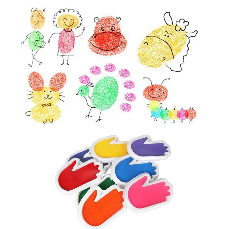 

8pcs Children Finger Painting Parent-Child Activities Graffiti Palm Painting Color Paint Washable Large Ink Pad Stamps Partner