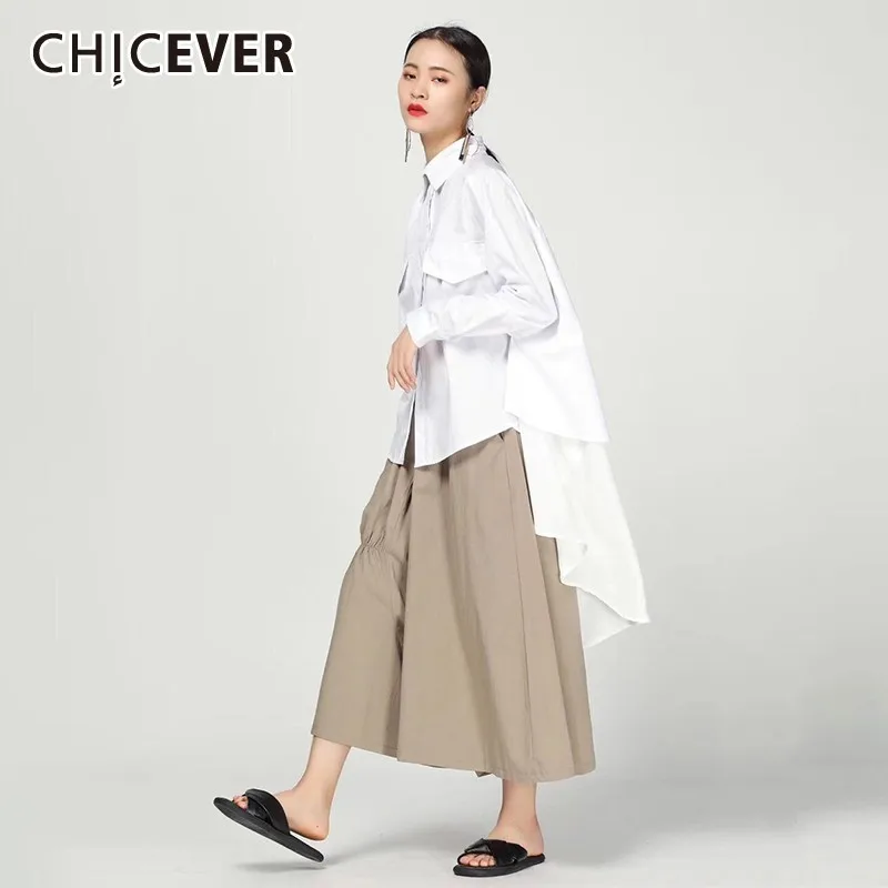 

CHICEVER Spring Casual Women Long Shirt Lapel Long Sleeve Irregular Ruffles Hem Button Loose Slim Female Top Blouse 2019 New